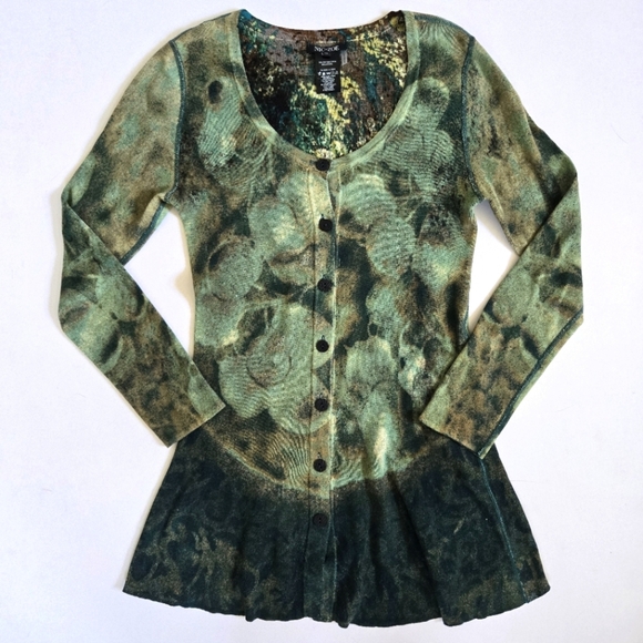 NWOT Nic + Zoe cotton lyocell green artsy cottage boho cardigan 2 way sz M - Picture 1 of 10